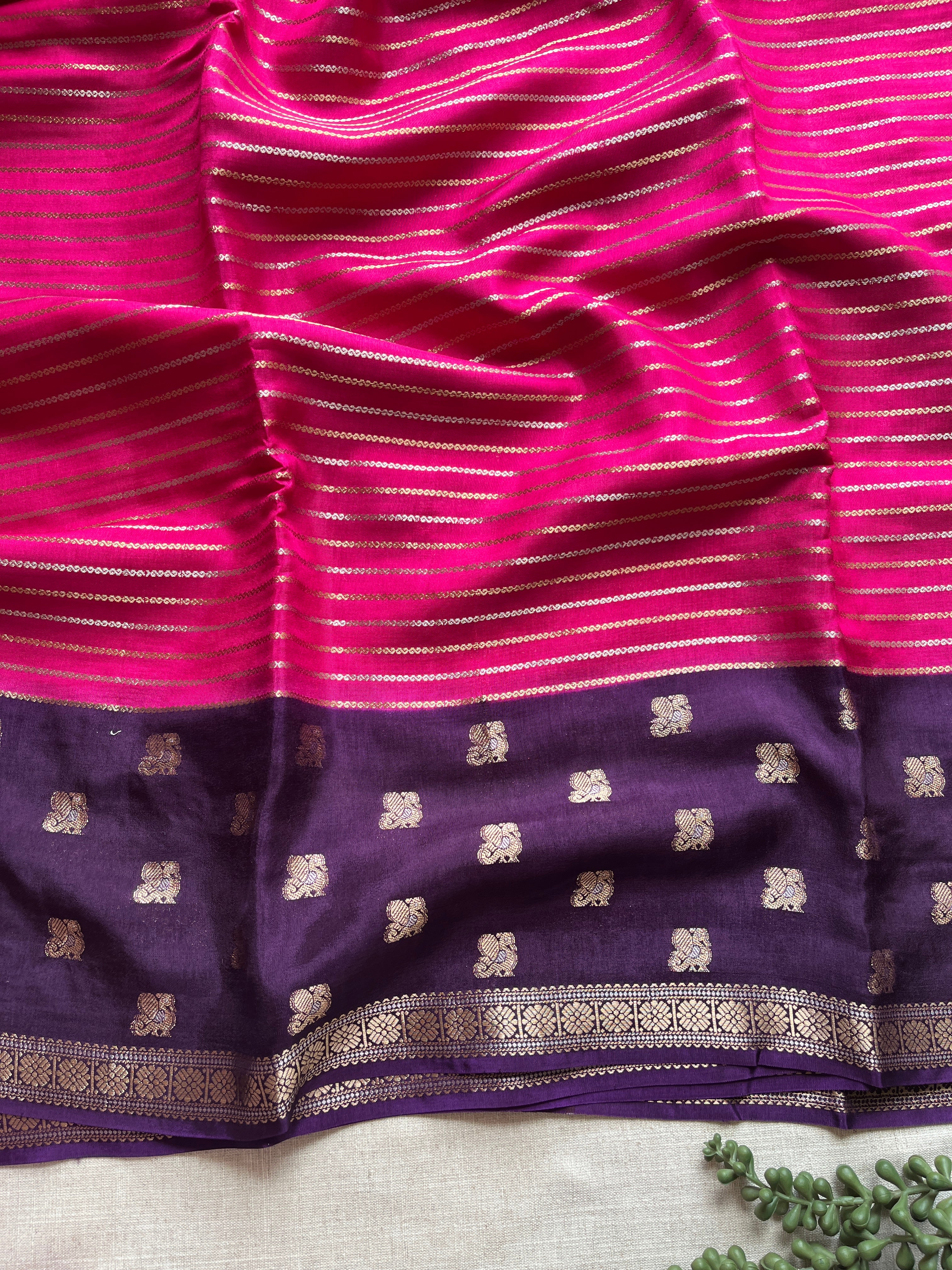 Pink with Purple Viscose Silk Saree